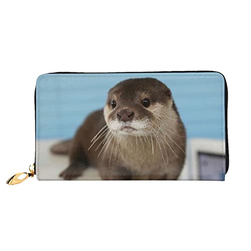 Magic Blue Fox Leder Geldbörse, Frauen Geldbörse Groß Leder Reißverschluss Kartenhalter Organizer Damen Reise Clutch, Süßer Otter, Einheitsgröße von ASEELO