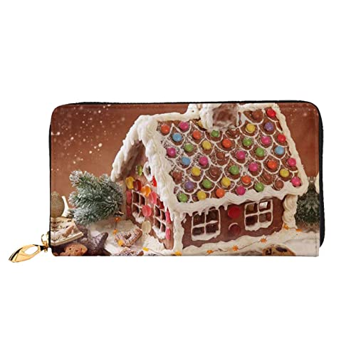 Magic Blue Fox Leder Geldbörse, Frauen Geldbörse Groß Leder Reißverschluss Kartenhalter Organizer Damen Reise Clutch, Weihnachtliches Lebkuchen-Dorfhaus, Einheitsgröße von ASEELO