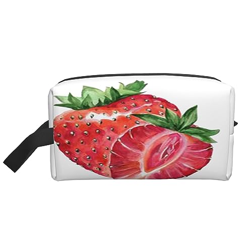 Make-up-Tasche, Libelle und Blume, Kosmetiktasche, Aufbewahrungstasche, Geldbörse, Reise-Make-up-Tasche mit Reißverschluss für Frauen, erdbeere, storage bag von ASEELO