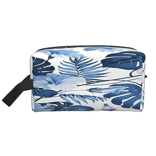 Make-up-Tasche, korallenfarbenes Muster, Kosmetiktasche, Aufbewahrungstasche, Geldbörse, Reise-Make-up-Tasche mit Reißverschluss für Frauen, Blaue Blume, tropisch, storage bag von ASEELO