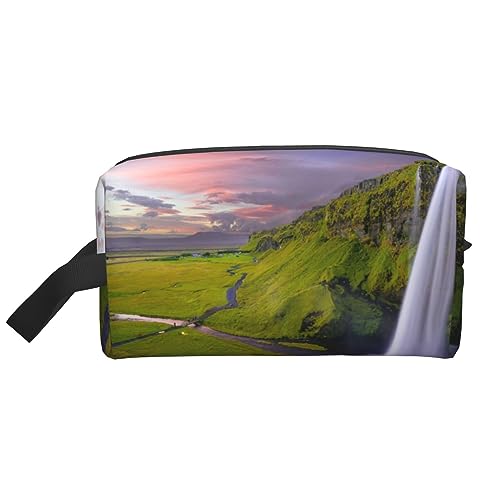 Make-up-Tasche, korallenfarbenes Muster, Kosmetiktasche, Aufbewahrungstasche, Geldbörse, Reise-Make-up-Tasche mit Reißverschluss für Frauen, Himmel und Wasserfall Landschaft, storage bag von ASEELO