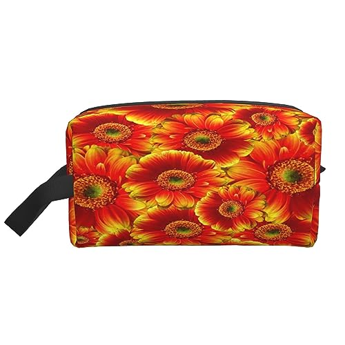 Make-up-Tasche, korallenfarbenes Muster, Kosmetiktasche, Aufbewahrungstasche, Geldbörse, Reise-Make-up-Tasche mit Reißverschluss für Frauen, Orange Sonnenblume, storage bag von ASEELO