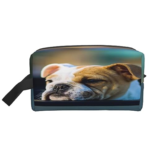 Make-up-Tasche, lustige englische Bulldogge, Kosmetiktasche, Aufbewahrungstasche, Geldbörse, Reise-Make-up-Tasche mit Reißverschluss für Frauen, Niedliche Bulldogge, storage bag von ASEELO