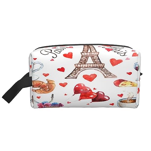 Make-up-Tasche, niedlicher Mops, Kosmetiktasche, Aufbewahrungstasche, Geldbörse, Reise-Make-up-Tasche mit Reißverschluss für Frauen, Love Paris Tower Coffee Wine Parfüm Fahrrad Herz, storage bag von ASEELO