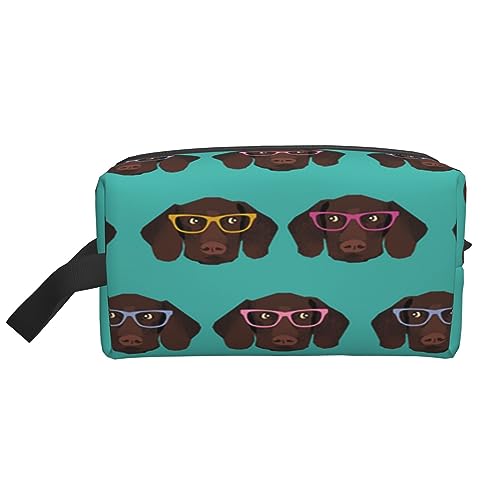 Make-up-Tasche Angelköder Kosmetiktasche Aufbewahrungstasche Geldbörse Reise Make-up Reißverschluss Tasche für Frauen, Deutsch Kurzhaar Zeiger in Brille, storage bag von ASEELO