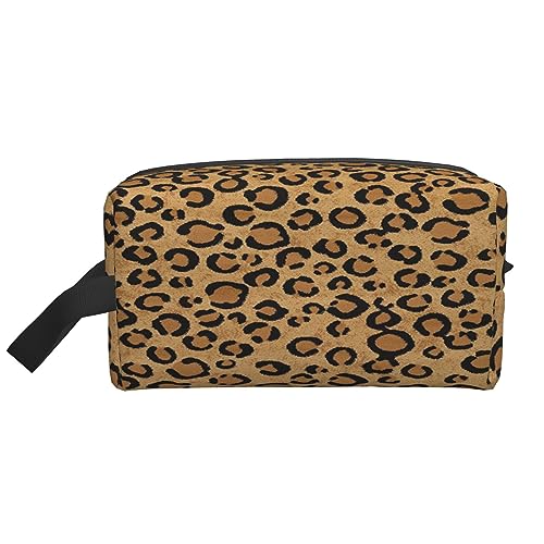 Make-up-Tasche Bambus Wasserfall Kosmetiktasche Aufbewahrungstasche Geldbörse Reise Make-up Reißverschluss Tasche für Frauen, Wild Leopard Animal, storage bag von ASEELO