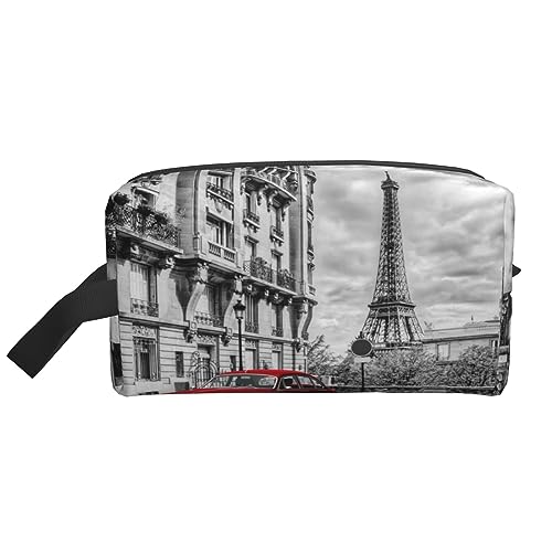 Make-up-Tasche City Street Rot Retro Auto Kosmetiktasche Aufbewahrungstasche Geldbörse Reise Make-up Reißverschluss Tasche für Frauen, City Street Red Retro Auto, storage bag von ASEELO