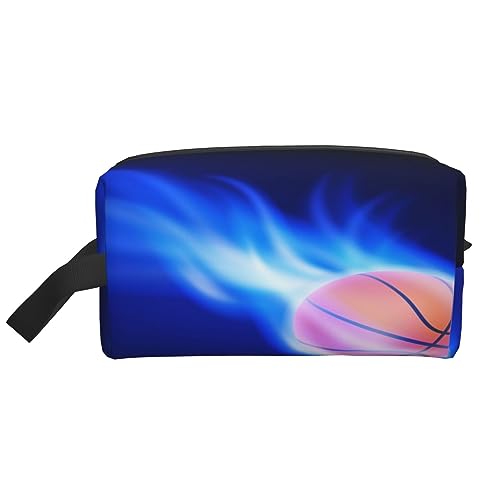 Make-up-Tasche Delfine Kosmetiktasche Aufbewahrungstasche Geldbörse Reise Make-up Reißverschluss Tasche für Frauen, Blue Fire Basketball Ball, storage bag von ASEELO