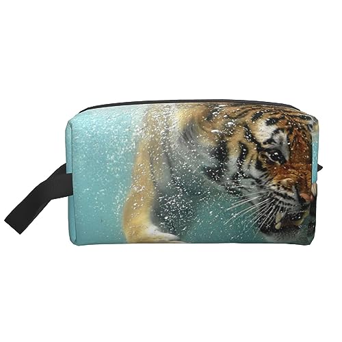 Make-up-Tasche Grüne Eidechse Kosmetiktasche Aufbewahrungstasche Geldbörse Reise Make-up Reißverschluss Tasche für Frauen, Tiger Schwimmen, storage bag von ASEELO