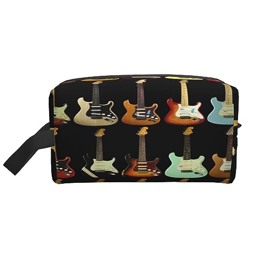 Make-up-Tasche Kunst Gitarre Muster Kosmetiktasche Aufbewahrungstasche Geldbörse Reise Make-up Reißverschluss Tasche für Frauen, Kunst-Gitarren-Muster, storage bag von ASEELO