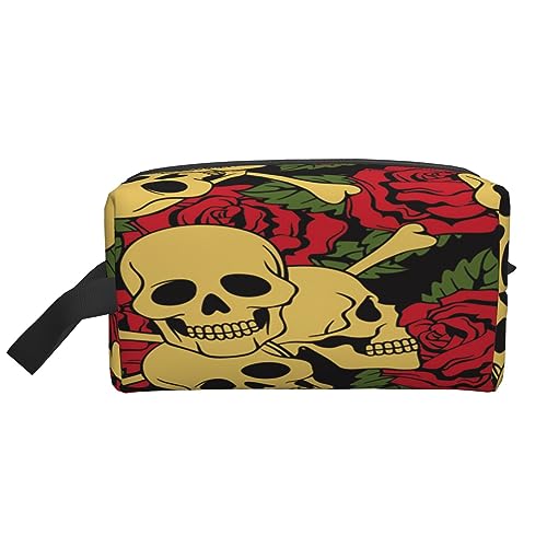 Make-up-Tasche Ostereier Kosmetiktasche Aufbewahrungstasche Geldbörse Reise Make-up Reißverschluss Tasche für Frauen, Rose und Totenkopf, storage bag von ASEELO