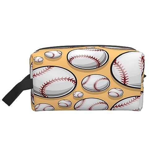 Make-up-Tasche Osterhase Holzloch Kosmetiktasche Aufbewahrungstasche Geldbörse Reise Make-up Reißverschlusstasche für Frauen, Baseball-Muster-Softball-Ball, Sport-Design, storage bag von ASEELO