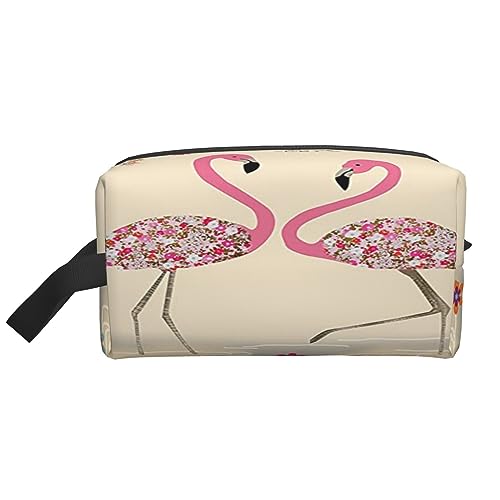 Make-up-Tasche Schmetterling Kosmetiktasche Aufbewahrungstasche Geldbörse Reise Make-up Reißverschluss Tasche für Frauen, Flamingos und Blumen, storage bag von ASEELO