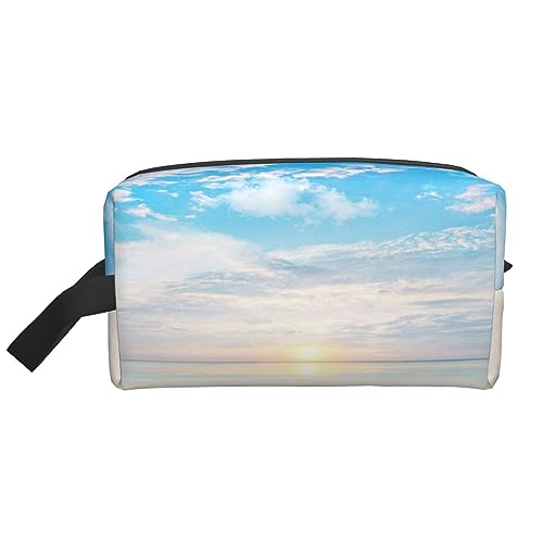 Make-up-Tasche Sky Through The Tree Kosmetiktasche Aufbewahrungstasche Geldbörse Reise Make-up Reißverschluss Tasche für Frauen, Blauer Himmel mit Sonnenaufgangsmuster, storage bag von ASEELO