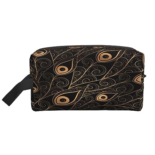 Make-up-Tasche Weihnachten Kosmetiktasche Aufbewahrungstasche Geldbörse Reise Make-up Reißverschluss Tasche für Frauen, Goldfarbene Pfauenfedern, storage bag von ASEELO