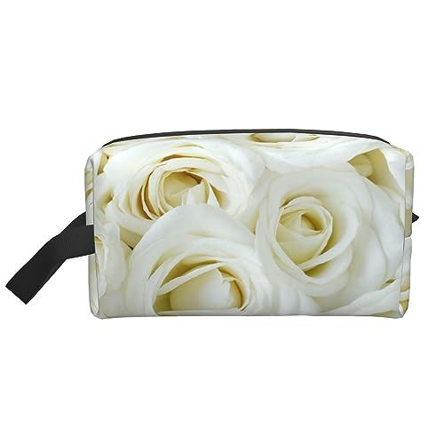 Make-up-Tasche mit grünem Gras, Kosmetiktasche, Aufbewahrungstasche, Geldbörse, Reise-Make-up-Tasche mit Reißverschluss für Damen, white rose, storage bag von ASEELO