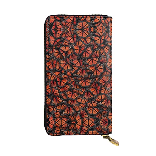 Monarch Butterflies Geldbörsen für Herren, Leder, lange Clutch-Geldbörse, Vintage-Geldbörse, Business-Geldbörsen, die Gentlemanly Manners zeigen., Schwarz, Einheitsgröße von ASEELO