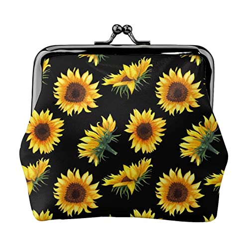 Münzgeldbörse, Geldbörse, Münzbeutel, niedlicher Mops, Leder, Aufbewahrungstasche, Reißverschluss, Geldbeutel, Tasche für Damen, Herren, Kinder, Sonnenblumenblühende Blumen Pflanzen schwarz und gelb, von ASEELO