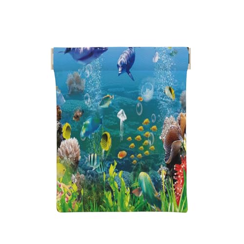 Münzgeldbörse, Münztasche, gelbe Sonnenblumen-Aufbewahrungstasche, tragbar, Quetschverschluss, Leder, Geldbeutel, Tasche für Damen, Herren, Kinder, Farbige Unterwasserwelt, Einheitsgröße, Münzbeutel von ASEELO