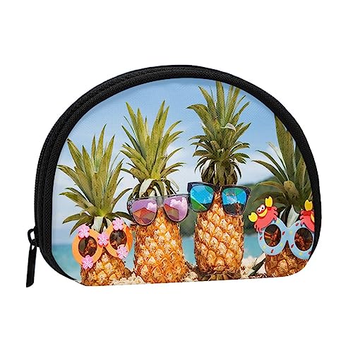 Münzgeldbörse Geldbörse Münzbeutel Ananas Obst Sonnenbrille Sand Strand Muschel Aufbewahrungstasche Reißverschluss Geld Geldbörsen Tasche für Damen Herren Kinder, Ananas Fruit Sonnenbrille Sand Beach, Shell storage bag, Münzbeutel von ASEELO