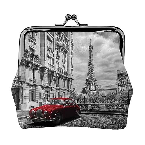 Münzgeldbörse Geldbörse Münzbeutel Bunte Streifen Leder Aufbewahrungstasche Reißverschluss Geld Geldbörsen Tasche für Frauen Männer Kinder, City Street Red Retro Auto, Coin Purse, Münzbeutel von ASEELO