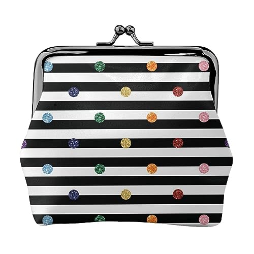 Münzgeldbörse Geldbörse Münzbeutel Cool Skull Leder Aufbewahrungstasche Reißverschluss Geld Geldbörsen Tasche für Damen Herren Kinder, Glitzer-Regenbogen-Punkt-Streifen, Schwarz und Weiß, Coin Purse, von ASEELO