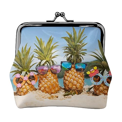 Münzgeldbörse Geldbörse Münzbeutel Gelb Sonnenblume Blumen Leder Aufbewahrungstasche Reißverschluss Geld Geldbörsen Tasche für Damen Herren Kinder, Ananas Fruit Sonnenbrille Sand Beach, Coin Purse, von ASEELO