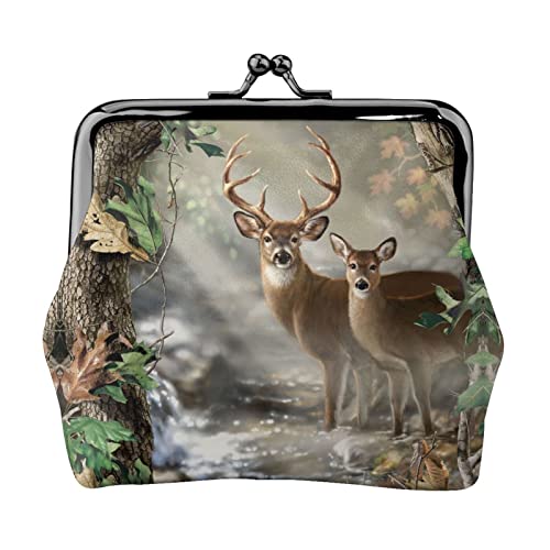 Münzgeldbörse Geldbörse Münzbeutel Gelb Sonnenblume Blumen Leder Aufbewahrungstasche Reißverschluss Geld Geldbörsen Tasche für Damen Herren Kinder, Camouflage Hirsch, Coin Purse, Münzbeutel von ASEELO