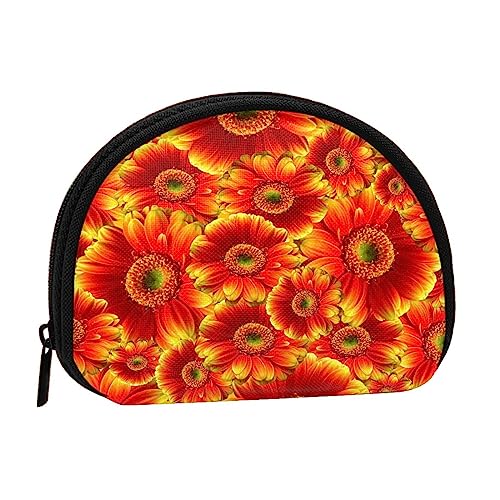 Münzgeldbörse Geldbörse Münzbeutel Korallenfarbige Muster Shell Aufbewahrungstasche Reißverschluss Geld Geldbörsen Tasche für Damen Herren Kinder, Orange Sonnenblume, Shell storage bag, Münzbeutel von ASEELO