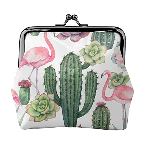 Münzgeldbörse Geldbörse Münzbeutel Langschnabel Reiher Leder Aufbewahrungstasche Reißverschluss Geld Geldbörsen Tasche für Frauen Männer Kinder, Pink Flamingo Sukkulenten Pflanzen, Coin Purse, von ASEELO