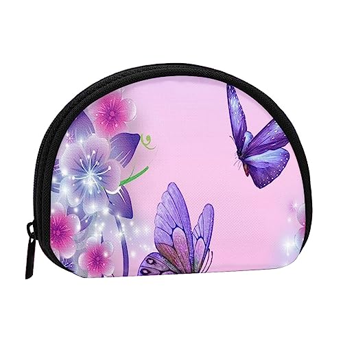 Münzgeldbörse Geldbörse Münzbeutel Niedliche handgezeichnete Lama-Schale Aufbewahrungstasche Reißverschluss Geld Geldbörsen Tasche für Frauen Männer Kinder, rosa Schmetterling (Pink Butterfly), Shell von ASEELO