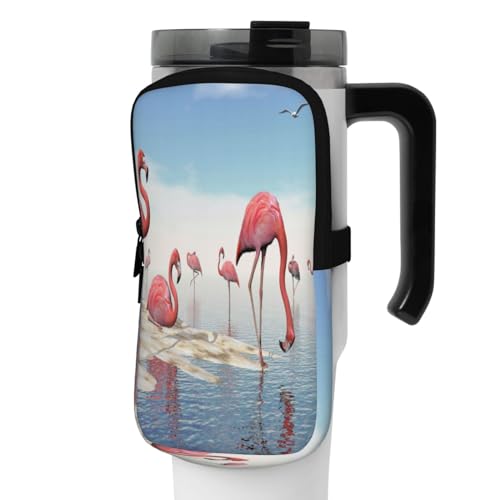 Münzgeldbörse Geldbörse Münzbeutel Pfauenfedern Elefant Aufbewahrungstasche Sportflasche Zubehör Geld Geldbörsen Tasche für Damen Herren Kinder, Flock of Pink Flamingos on the Beach, M, Münzbeutel von ASEELO