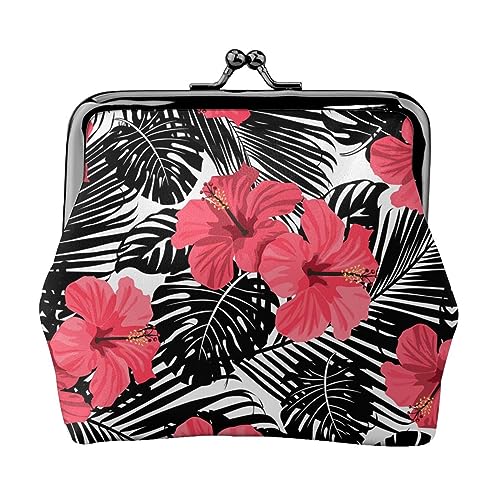 Münzgeldbörse Geldbörse Münzbeutel Schmetterling und Sonnenblume Leder Aufbewahrungstasche Reißverschluss Geld Geldbörsen Tasche für Damen Herren Kinder, Roter Hibiskus, Coin Purse, Münzbeutel von ASEELO