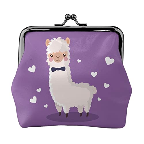 Münzgeldbörse Geldbörse Münzbeutel Schwarz & Weiß Zebra Leder Aufbewahrungstasche Reißverschluss Geld Geldbörsen Tasche für Damen Herren Kinder, Love Alpaka Lila, Coin Purse, Münzbeutel von ASEELO