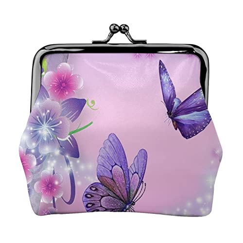 Münzgeldbörse Geldbörse Münzbeutel Sonnenuntergang Sonnenblume Leder Aufbewahrungstasche Reißverschluss Geld Geldbörsen Tasche für Damen Herren Kinder, rosa Schmetterling (Pink Butterfly), Coin Purse, von ASEELO