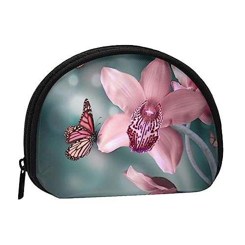 Münzgeldbörse Geldbörse Münzbeutel Strand Palme Stühle Boote Muschel Aufbewahrungstasche Reißverschluss Geld Geldbörsen Tasche für Damen Herren Kinder, Orchidee Blume Schmetterling Soft Fresh Spring, von ASEELO