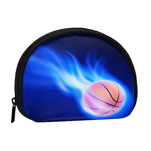 Münzgeldbörse Geldbörse Münzbeutel Tropische Fische Muschel Aufbewahrungstasche Reißverschluss Geld Geldbörsen Tasche für Damen Herren Kinder, Blue Fire Basketball Ball, Shell storage bag, Münzbeutel von ASEELO