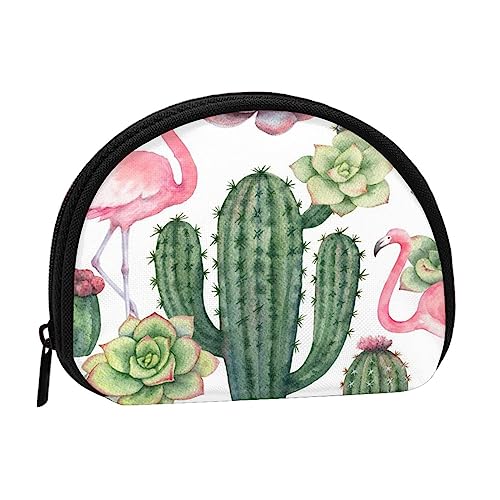 Münzgeldbörse Geldbörse Münzbeutel Zebra Shell Aufbewahrungstasche Reißverschluss Geld Geldbörsen Tasche für Damen Herren Kinder, Pink Flamingo Sukkulenten Pflanzen, Shell storage bag, Münzbeutel von ASEELO