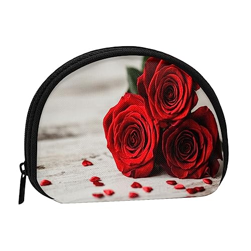 Münzgeldbörse Geldbörse Münzbeutel handbemalt Blume Shell Aufbewahrungstasche Reißverschluss Geld Geldbörsen Tasche für Damen Herren Kinder, rose, Shell storage bag, Münzbeutel von ASEELO