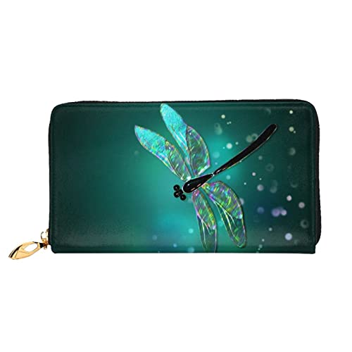 Niedliche Eulen, Ledergeldbörse, Damen-Geldbörse, groß, Leder, Reißverschluss, Kartenhalter, Organizer, Damen-Reise-Clutch, Galaxy Tier Libelle, Einheitsgröße von ASEELO