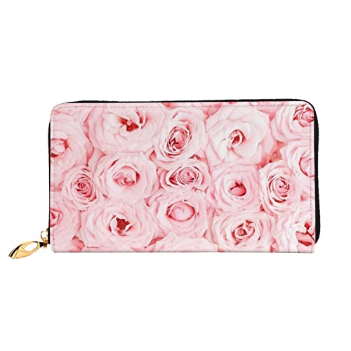 Niedliche Schnauzer-Hunde-Geldbörse, Damen-Geldbörse, groß, Leder, Reißverschluss, Kartenhalter, Organizer, Damen-Reise-Clutch, Rosa frische Rosen, Einheitsgröße von ASEELO