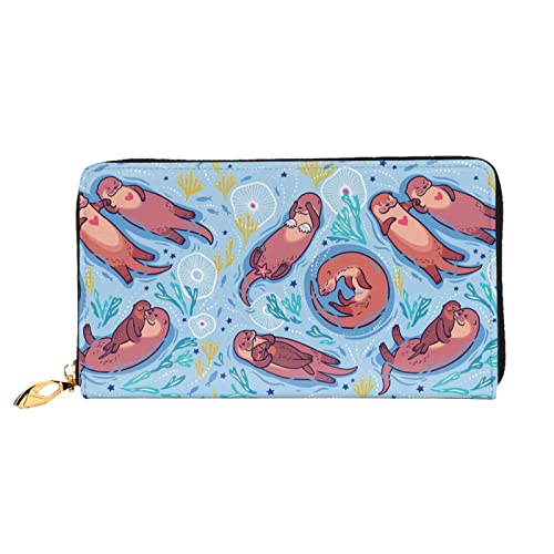 Niedlicher Deutscher Schäferhund, Ledergeldbörse, Damen-Geldbörse, großer Leder-Reißverschluss, Kartenhalter, Organizer, Damen-Reise-Clutch, Niedliche braune Otter, Einheitsgröße von ASEELO