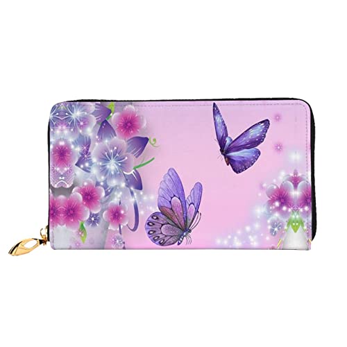 Niedlicher Deutscher Schäferhund, Ledergeldbörse, Damen-Geldbörse, großer Leder-Reißverschluss, Kartenhalter, Organizer, Damen-Reise-Clutch, Pink Butterfly, Einheitsgröße von ASEELO