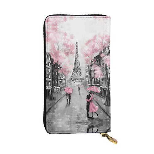 Paris Street Eiffelturm rosa Blumen-Geldbörsen für Herren, Leder, lange Clutch-Geldbörse, Vintage-Geldbörse, Business-Geldbörsen, die Gentlemanly Manners zeigen., Schwarz, Einheitsgröße, Vintage von ASEELO