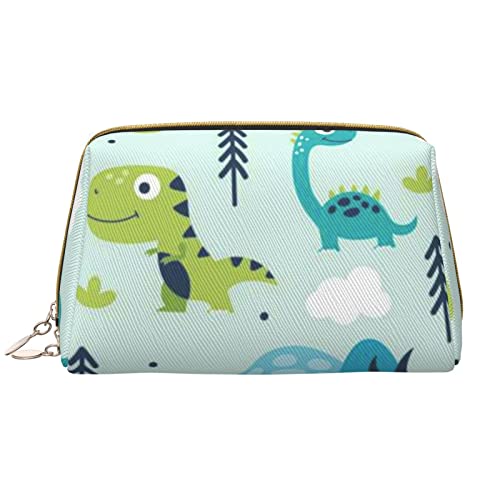 Red Hibiscus Damen Leder Kosmetiktasche Handtasche Niedlich Kulturbeutel Organizer Reise Make Up Tasche, Dinosauriermuster, Einheitsgröße von ASEELO