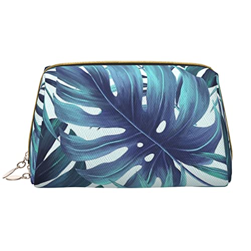 Red Hibiscus Damen Leder Kosmetiktasche Handtasche Niedlich Kulturbeutel Organizer Reise Make Up Tasche, Tropische Palmenblätter, Einheitsgröße von ASEELO