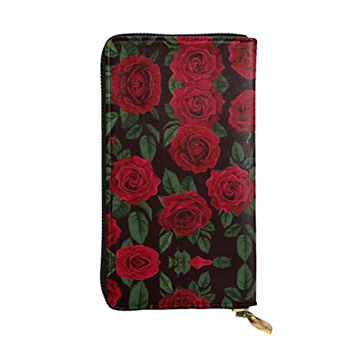 Rote Rose Geldbörsen für Herren, Leder, lange Clutch-Geldbörse, Vintage-Geldbörse, Business-Geldbörsen, die Gentlemanly Manners zeigen., Schwarz, Einheitsgröße von ASEELO