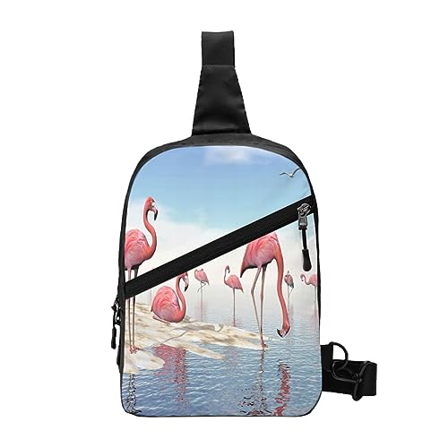 Sling Backpack Chest Bag Celestial Night Sky Anti Theft Crossbody Shoulder Pack Daypack Outdoor Sport Travel Hiking for Men Women, Flock of Pink Flamingos on the Beach, Chest package von ASEELO