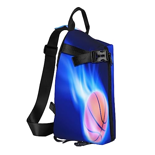 Sling Backpack Chest Bag Colorful Tie Dye Anti Theft Crossbody Shoulder Pack Daypack Outdoor Sport Travel Hiking for Men Women, Blue Fire Basketball Ball, Crossbody Backpack von ASEELO