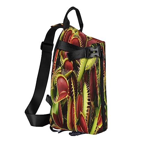 Sling Backpack Chest Bag Colorful Tie Dye Anti Theft Crossbody Shoulder Pack Daypack Outdoor Sport Travel Hiking for Men Women, Fleischfressende Pflanze, Crossbody Backpack von ASEELO